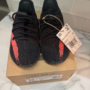 Adidas Black and Red Yeezy Boost 350 V2